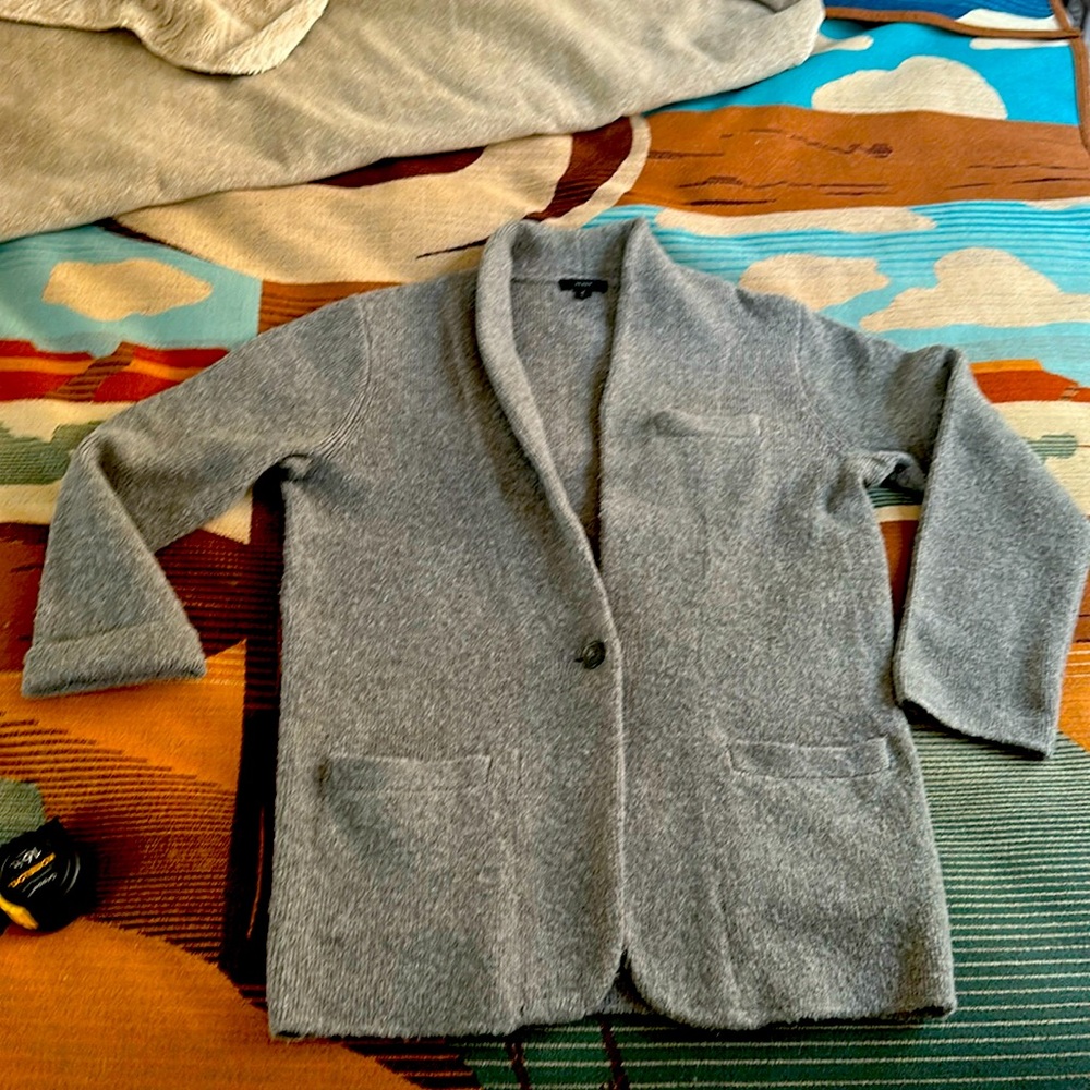 Gray Wool Blend Blazer with Notched Lapel